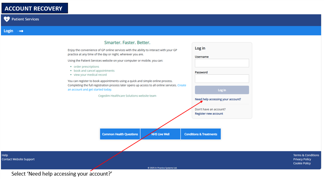Account recovery page 1